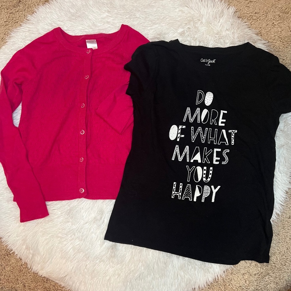 Girls Cat & Jack | Pink Cardigan and Black Graphic Tee Set | Size Medium 7-8